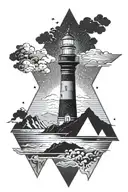 triangle anime wave lighthouse mountains silhouette of man tattoo design idea