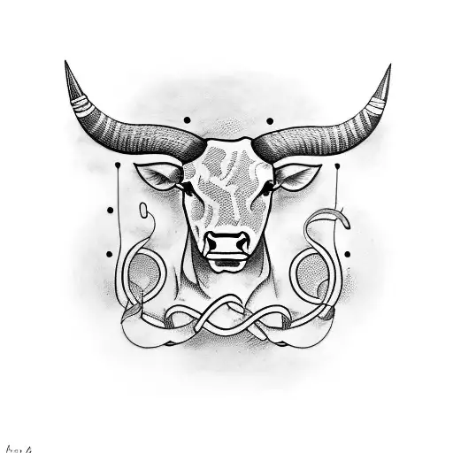 Funky music notes intertwining with a bull's horns tattoo design idea