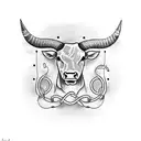 Funky music notes intertwining with a bull's horns tattoo design idea