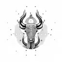 Funky music notes intertwining with a bull's horns tattoo design idea