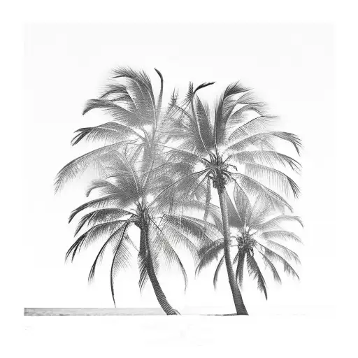 beach with palm trees with leaf design around and sun rays  tattoo design idea