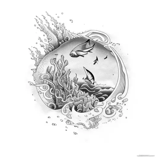 Full arm tattoo with ocean theme tattoo design idea
