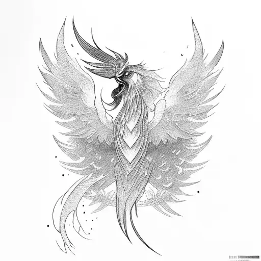 minimalistic phoenix black and white tattoo design idea