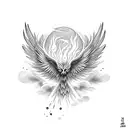 minimalistic phoenix black and white tattoo design idea