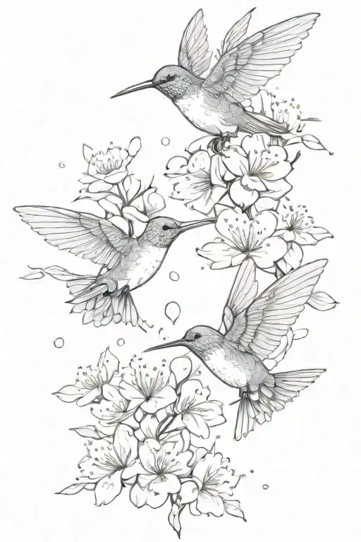 cherry blossom petals falling with 2 hummingbirds  tattoo design idea