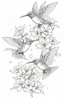 cherry blossom petals falling with 2 hummingbirds  tattoo design idea