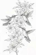 cherry blossom petals falling with 2 hummingbirds  tattoo design idea