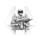 Dotwork tattoo of a special forces soldier holding a tactical gun tattoo design idea