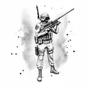 Dotwork tattoo of a special forces soldier holding a tactical gun tattoo design idea
