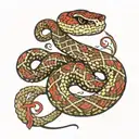 Rattlesnake wrapped with theta chi greek symbol incorporated tattoo design idea