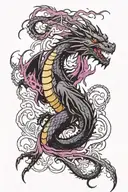 gothic black and purple dragon breathing fire tattoo design idea