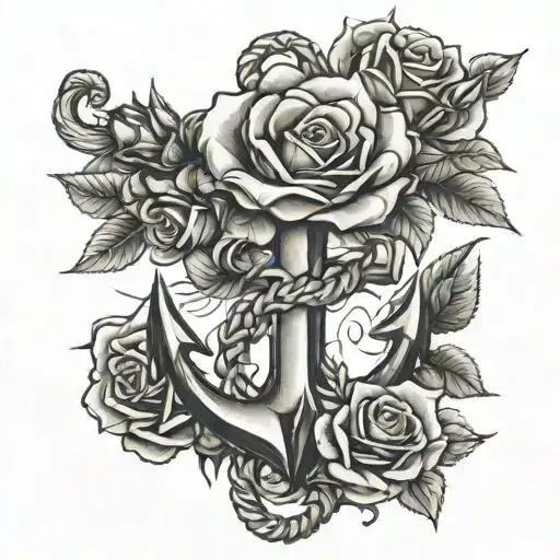 navy anchor, roses tattoo design idea