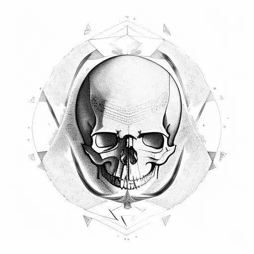 A skull with Viking runes and symbols representing the mysteries of life and death tattoo design idea