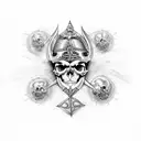 A skull with Viking runes and symbols representing the mysteries of life and death tattoo design idea