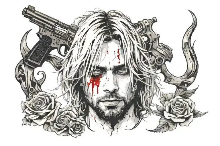 Gun and Alpha Kurt Cobain tattoo design idea