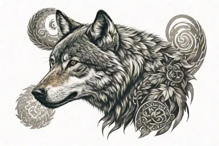 göktürk wolf with turkish tattoo design idea