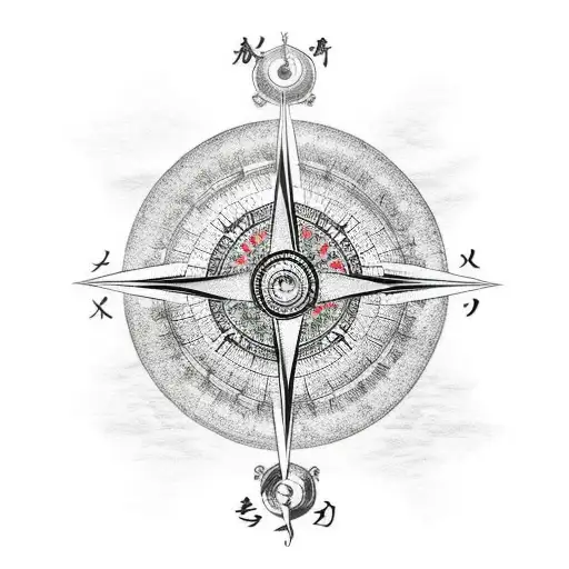 Compass dragon water mountain  tattoo design idea