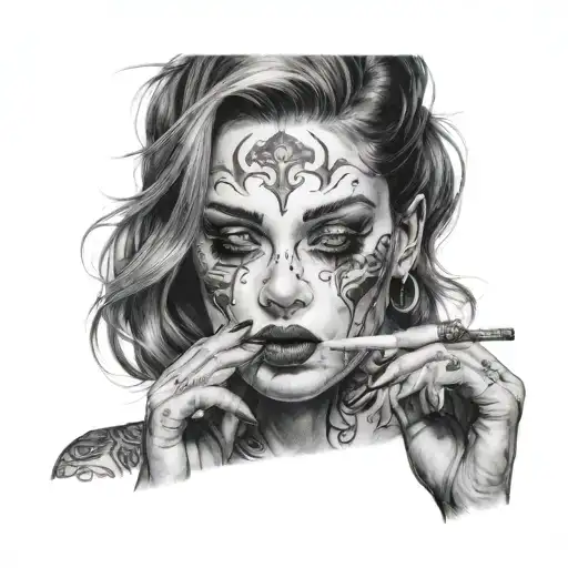 A hauntingly beautiful portrait of a woman smoking crack, capturing the dangerous allure of the drug tattoo design idea