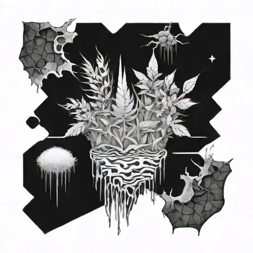 A surreal landscape with crack cocaine crystals growing like plants, merging the client's passion for drugs with a fantastical element tattoo design idea