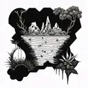 A surreal landscape with crack cocaine crystals growing like plants, merging the client's passion for drugs with a fantastical element tattoo design idea