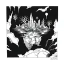 A surreal landscape with crack cocaine crystals growing like plants, merging the client's passion for drugs with a fantastical element tattoo design idea