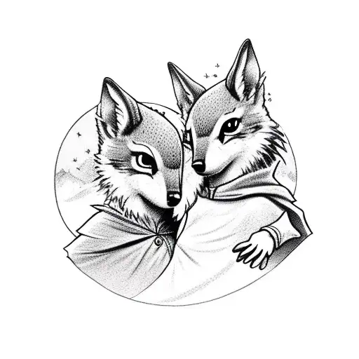 little red riding hood standing on a hill with a robin landing on her hand tattoo design idea