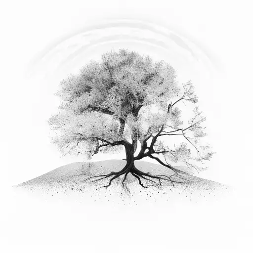 trees fading into desert with night galaxy on top tattoo design idea