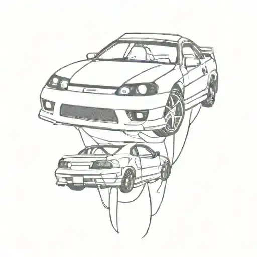 a 1992 Toyota celica gt4 in a synth wave theme tattoo design idea