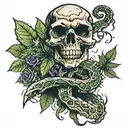 Cracked Skull Marijuana Scary Snake tattoo design idea