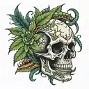 Cracked Skull Marijuana Scary Snake tattoo design idea