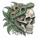 Cracked Skull Marijuana Scary Snake tattoo design idea