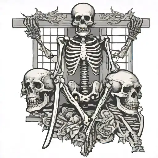 skeleton prison punishment guilt tattoo design idea