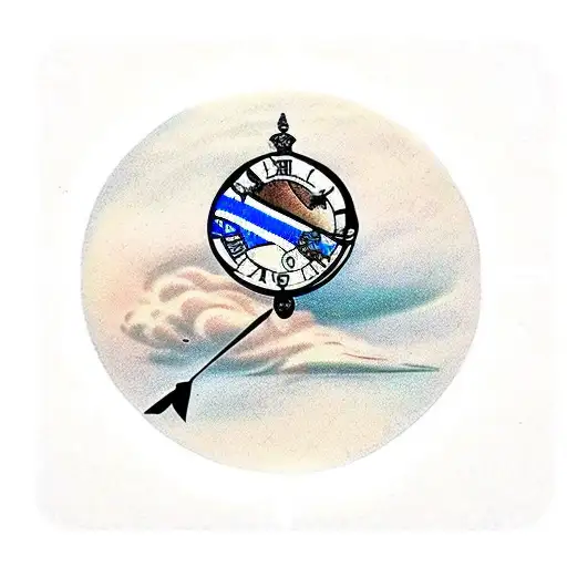 antique clock with thin blue line flag and stairway to heaven tattoo design idea
