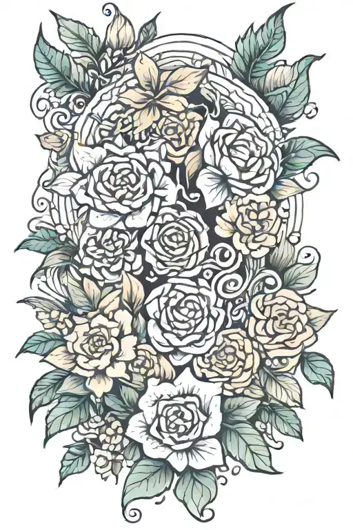 peionies and filler background tattoo design idea