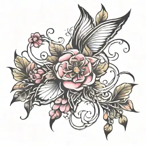 floweral and cyber sigilism style tattoo design idea