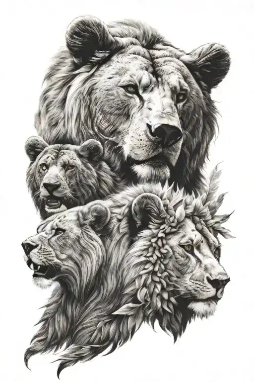 bears and lions facing each tattoo design idea
