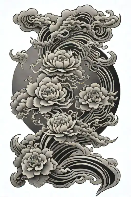 japanese clouds with old flower school tattoo design full sleeve tattoo design idea