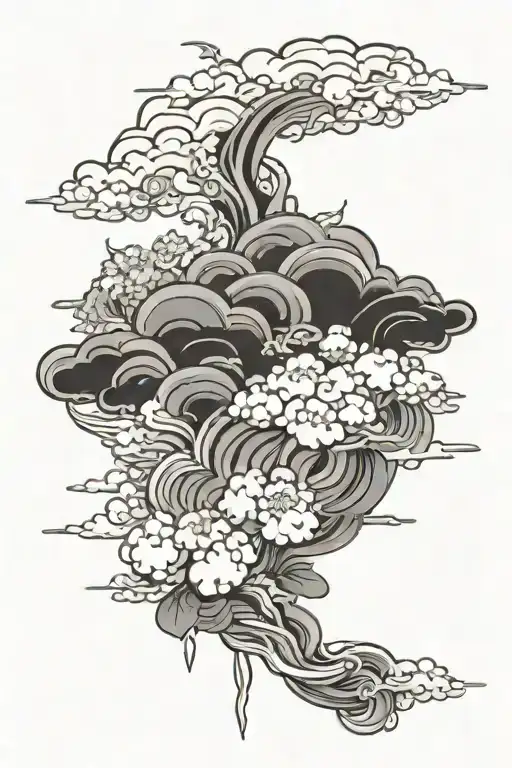japanese clouds with old flower school tattoo design tattoo design idea
