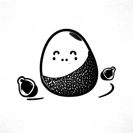 An  cute avocado with a face holding a coffee mug and a big coffee bean beside the avocado!  tattoo design idea