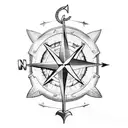 compass with an anchor, feather & arrow tattoo design idea