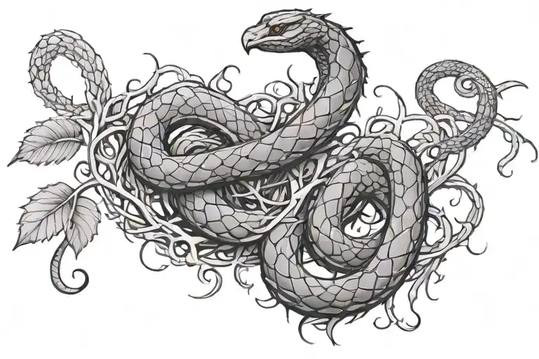 snake transformed into thorny vines tattoo design idea