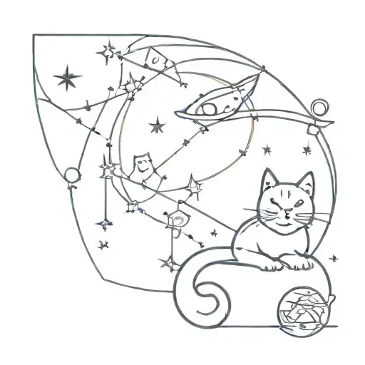space, satars and cat sitting tattoo design idea