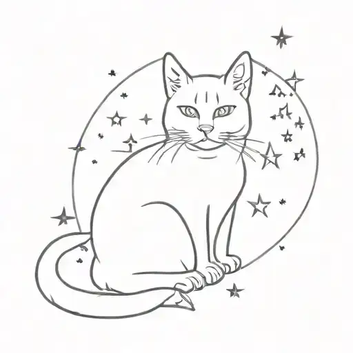 space, stars and cat sitting alone tattoo design idea