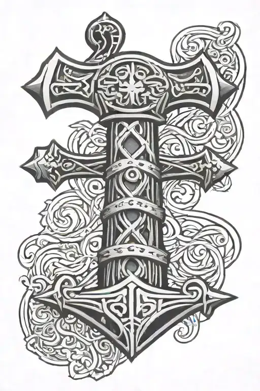 Viking, thors hammer tattoo design idea