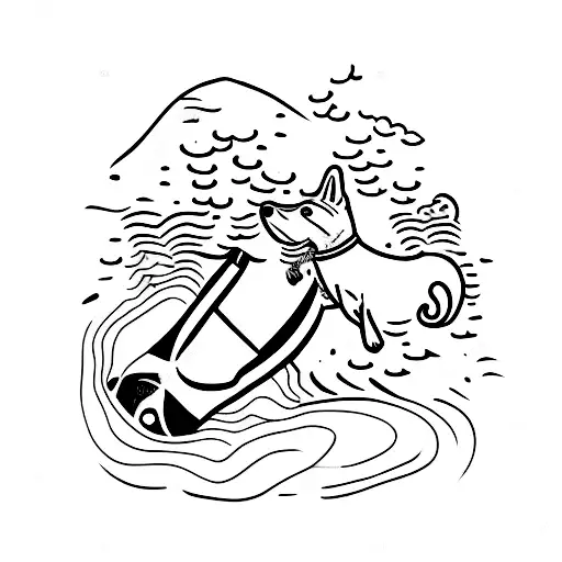 Scuba diver emerges from cave with pet dog tattoo design idea