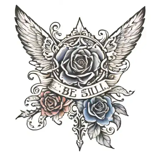 words Be Still under it say Psalm 46:10 tattoo design idea