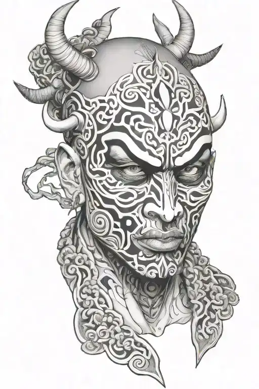 eminem wearing oni mask tattoo design idea