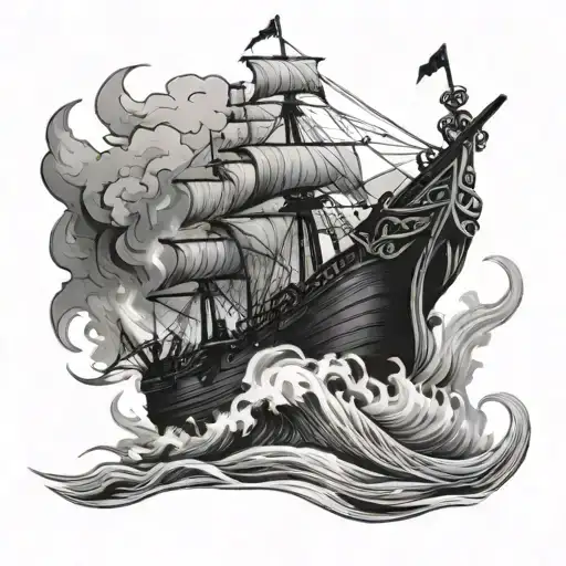 burning ship run aground  tattoo design idea