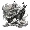 burning ship run aground  tattoo design idea