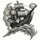 burning ship run aground  tattoo design idea